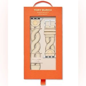 Tory Burch Logo Stud Cream Braided Leather Apple Watch Band Strap 38mm/40mm/41mm